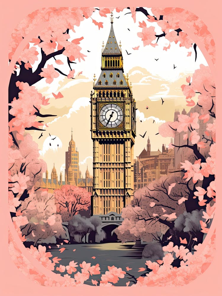Big Ben, London   Cute Botanical Illustration Travel 7