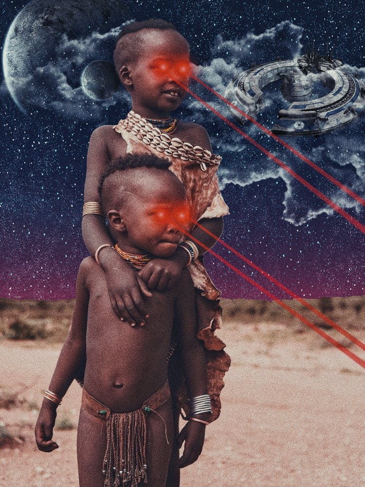 Afrofuturist collage African art comic space superhero marvel DC children