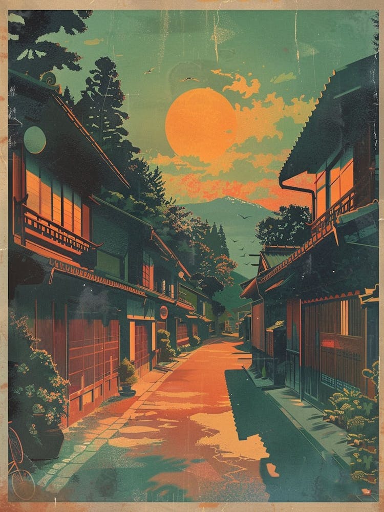 Traditional Japanese Village Mid Century Modern