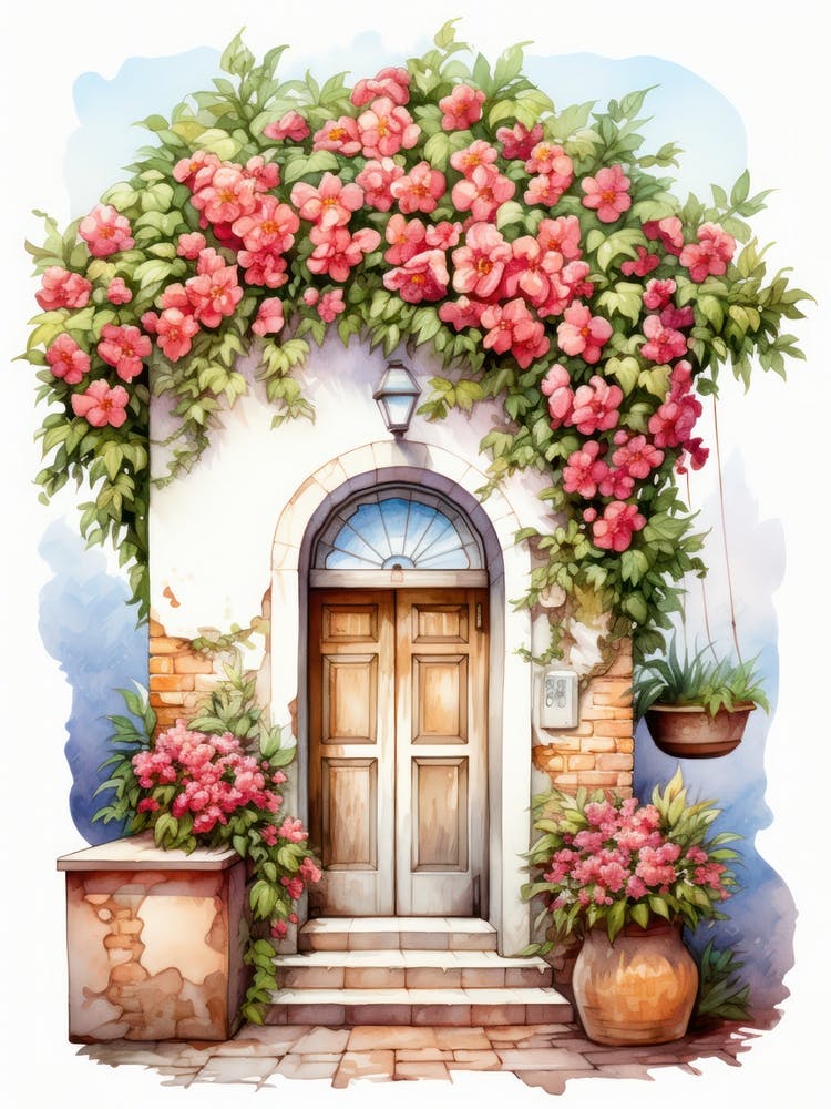Rome, Italy   Mediterranean Doors Watercolour Painting 2