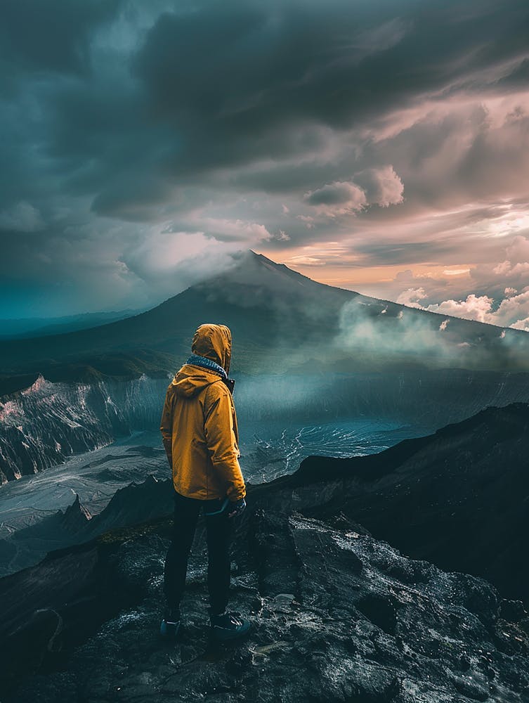 Man Standing On Top Of Mountain
