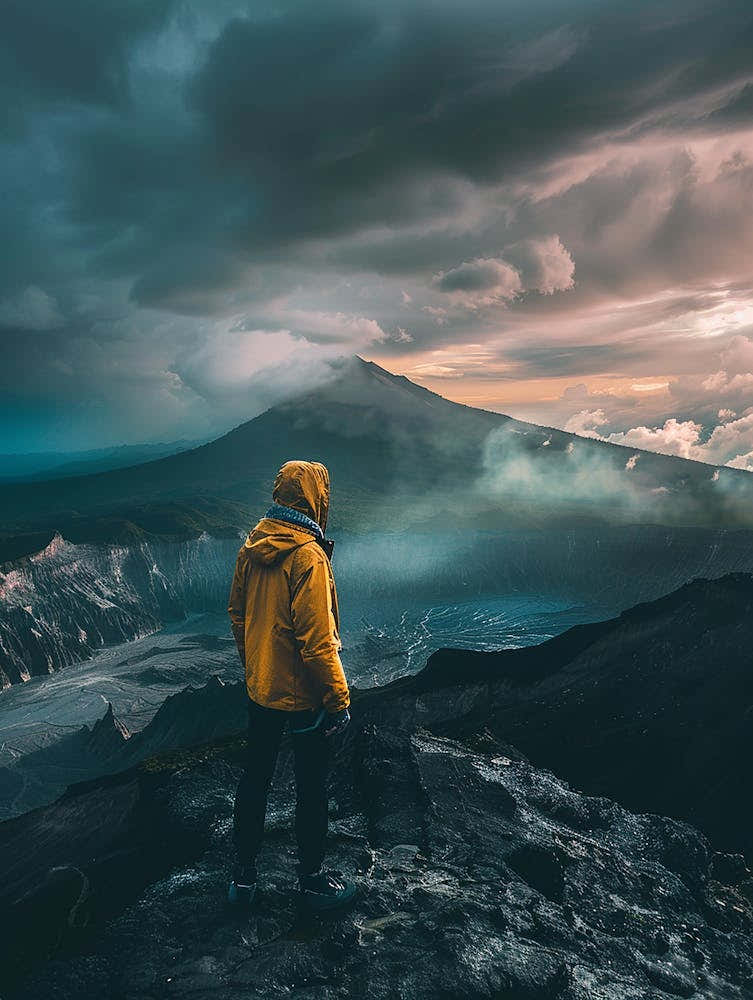 Man Standing On Top Of Mountain