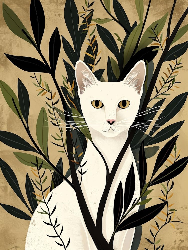 White Cat In A Tree