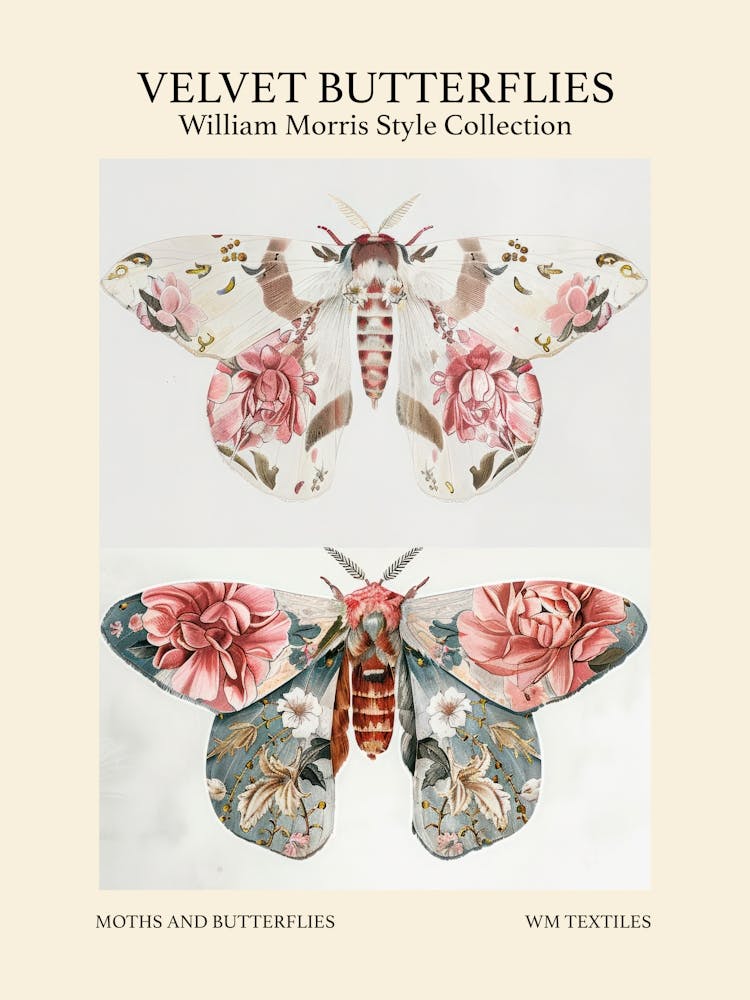 Velvet Butterflies Collection Moths And Butterflies William Morris Style 1