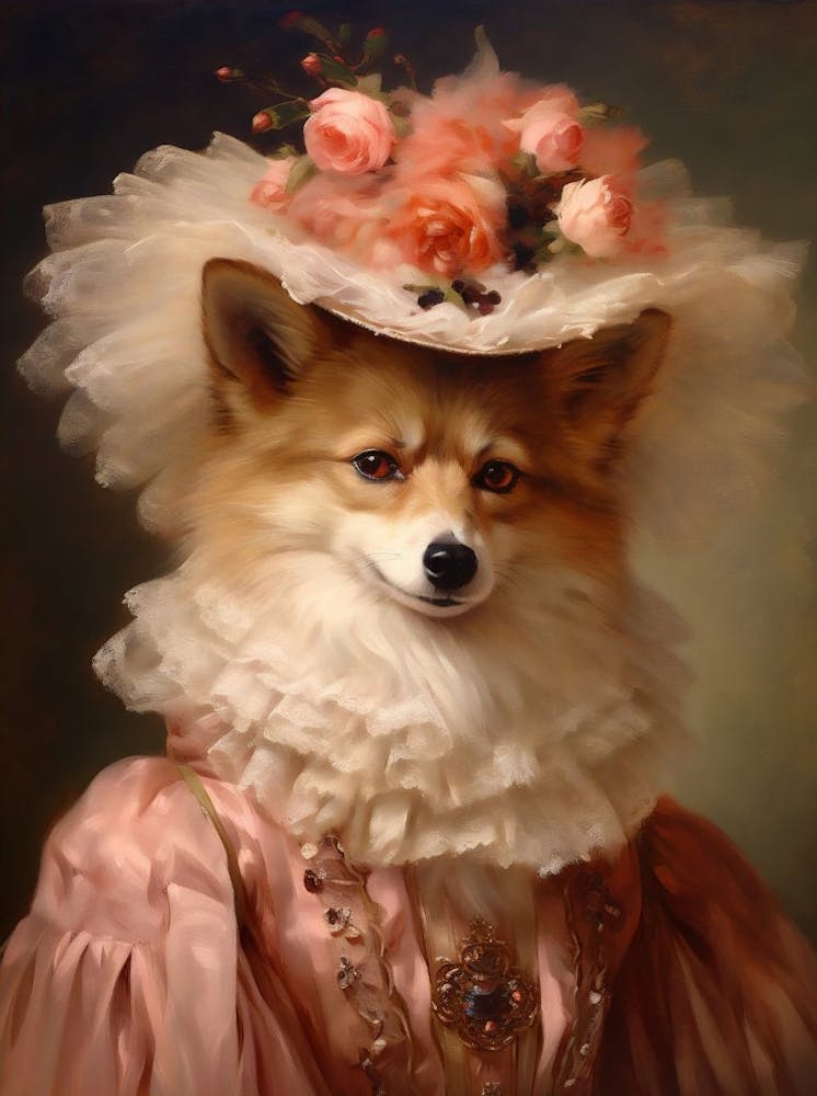 Lady Fox Vintage Portrait, Renaissance Animal Painting, Altered, Animal Head Human Body, Unique