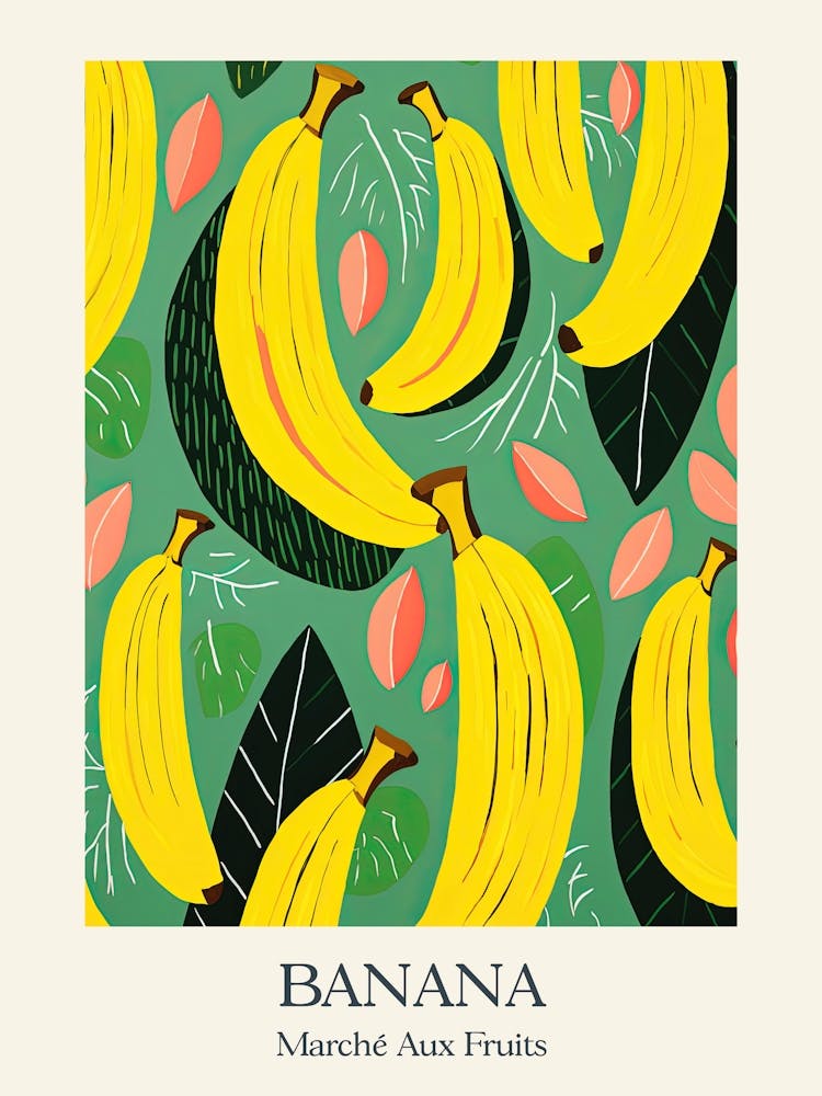 Marche Aux Fruits Bananas Fruit Summer Illustration 1