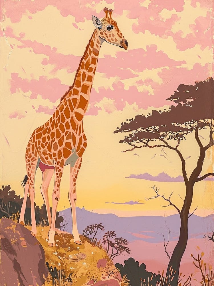 Fliederfarbene Giraffe Aquarell-Stil Illustration 5