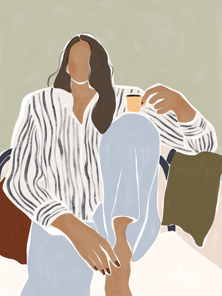 Illustration Of A Woman Drinking Espresso