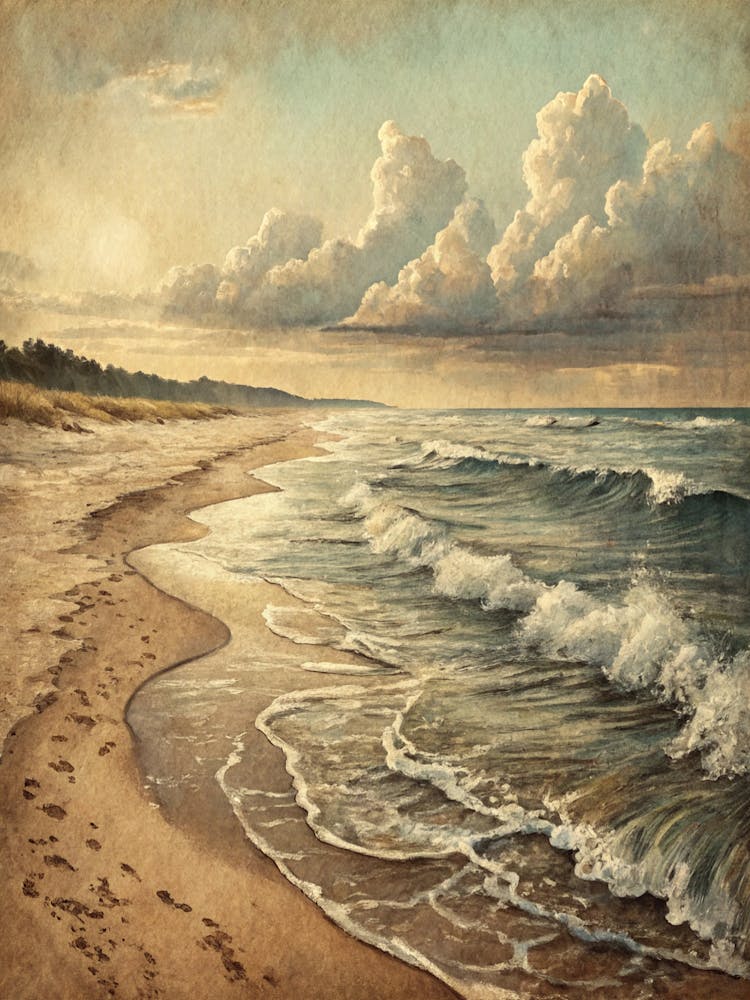 Oil Painting Style Soft Waves Crashing