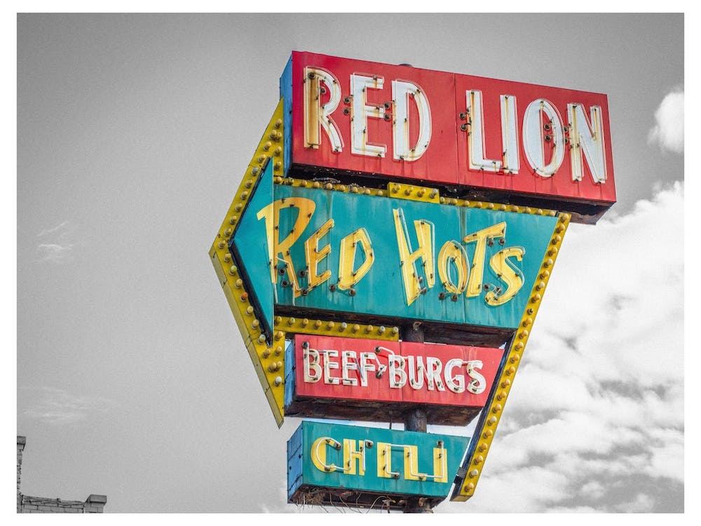 Vintage America Red Hots Burgers Sign