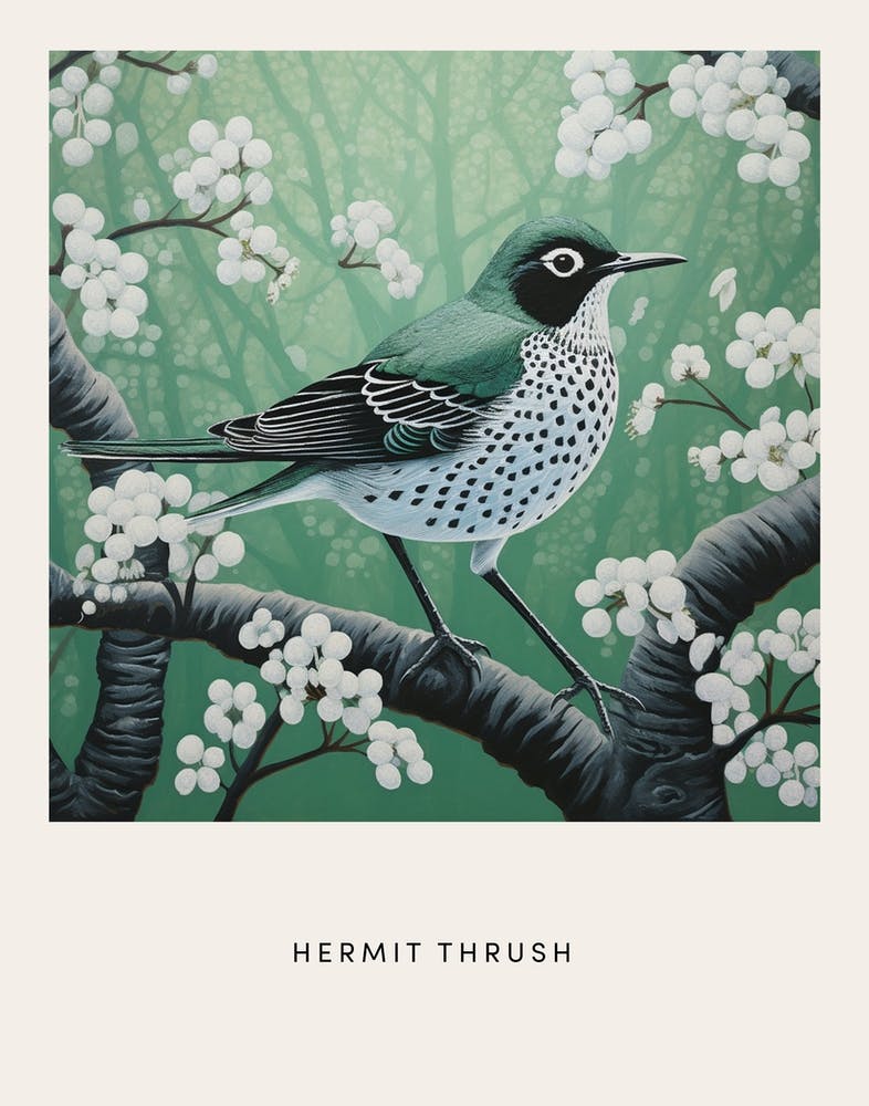 Ohara Koson Inspired Bird Painting Hermit Thrush 1 Poster