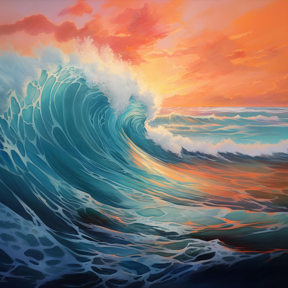Ocean Wave At Sunset