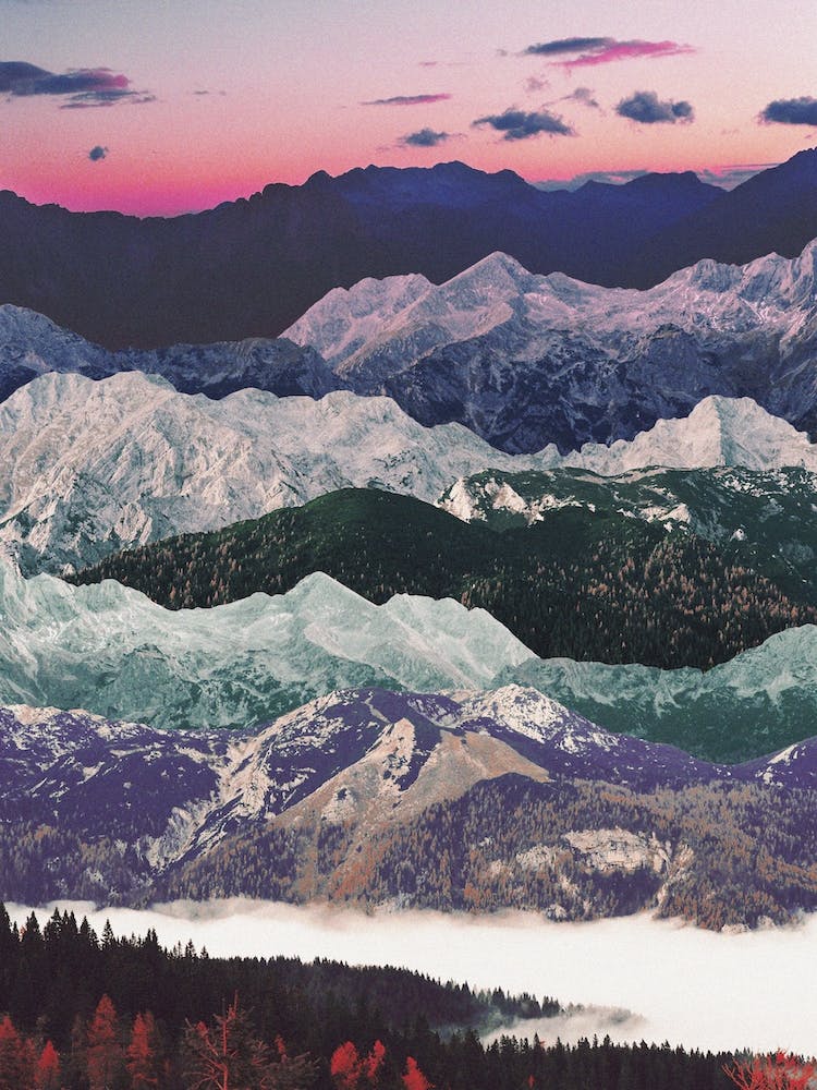 Retro Mountan Range After Sunset