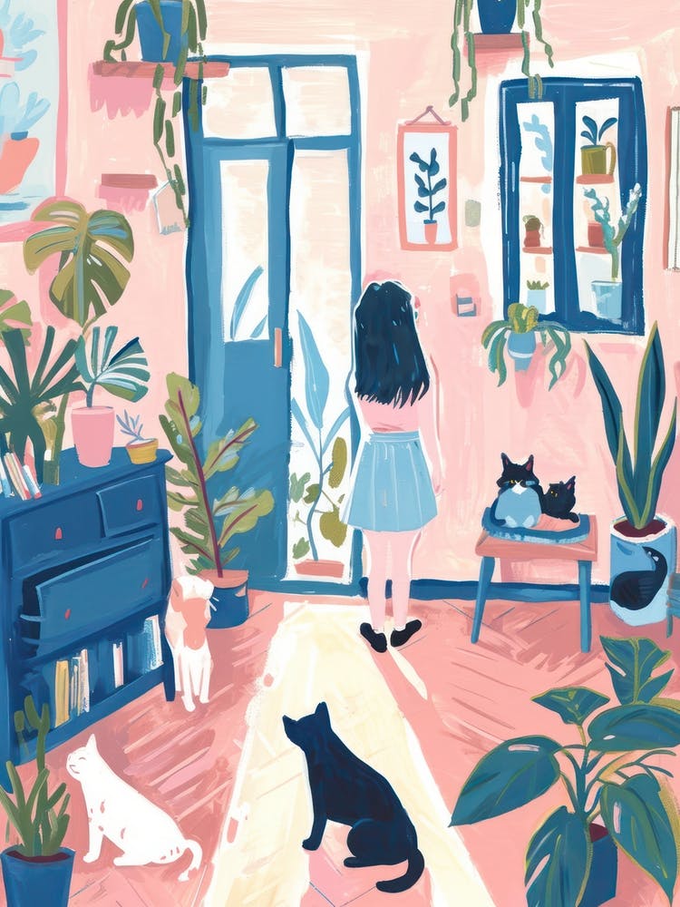 Girl Cat Lover Lo Fi Kawaii Illustration 7