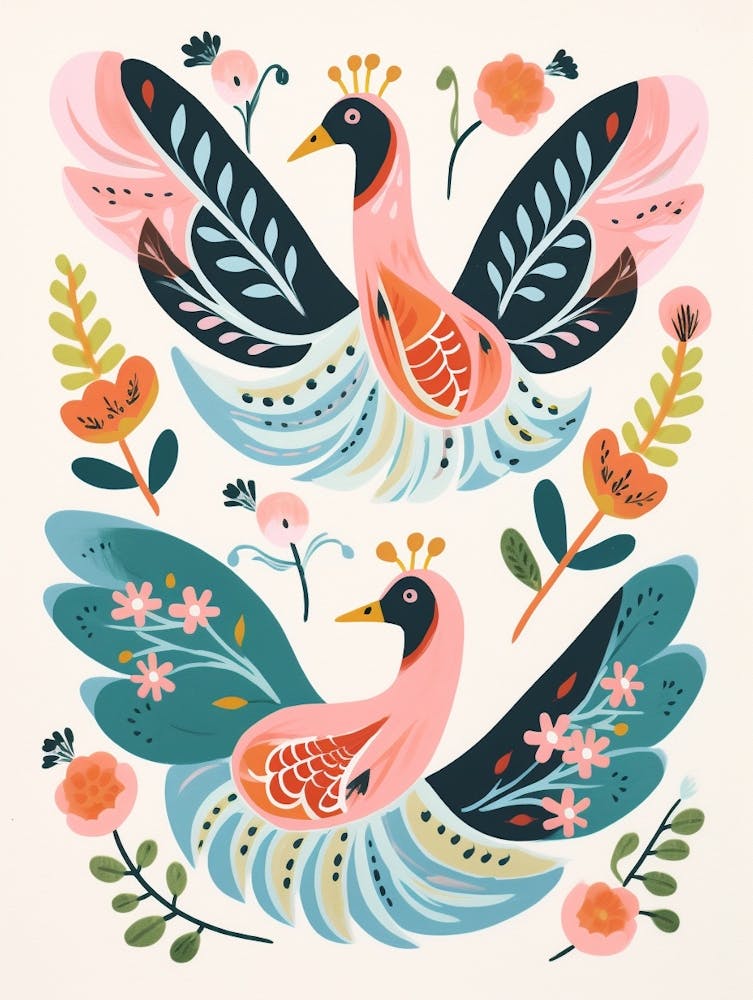 Folk Style Bird Painting Swan 3