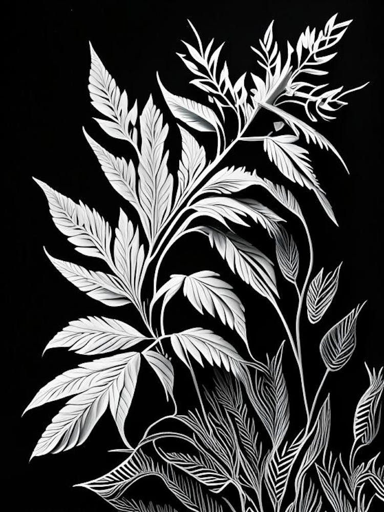 White Willow Leaf Linocut 2
