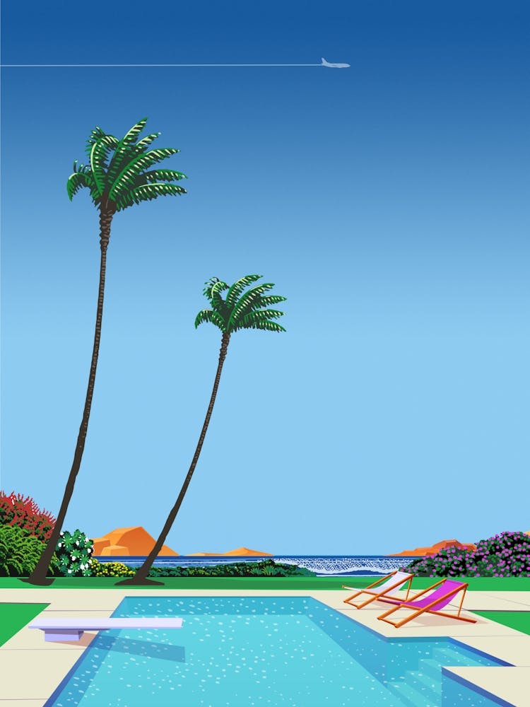Texas, USA, pool, beach — City Pop art, retrowave/vaporwave poster, 80s, aesthetic poster