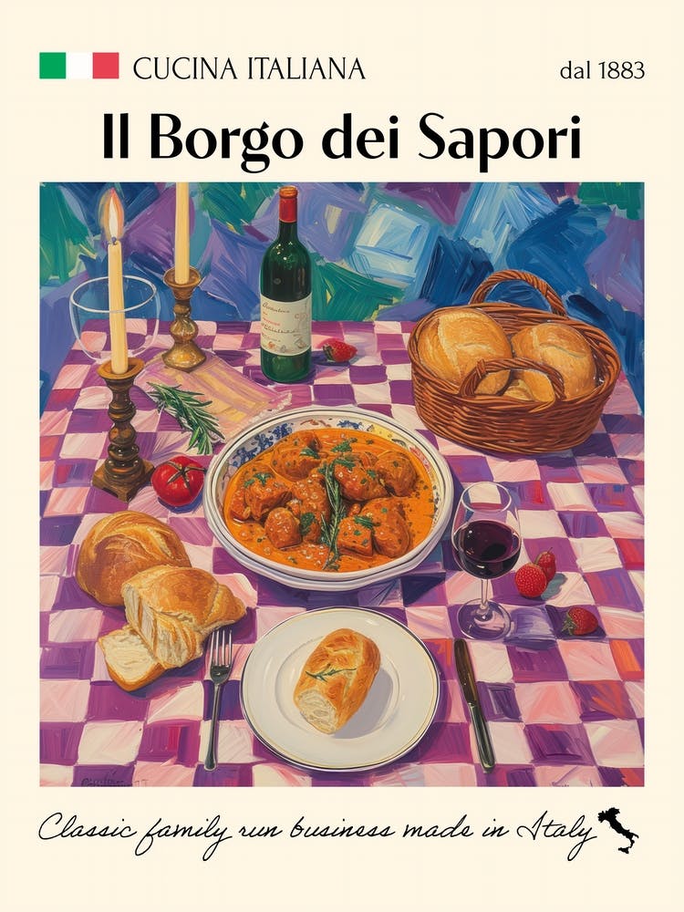 Il Borgo Dei Sapori Trattoria Italian Poster Food Kitchen