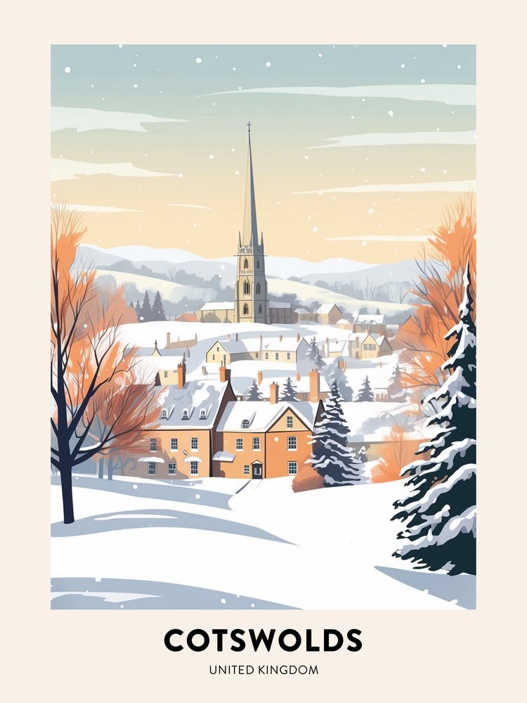 Vintage Winter Travel Poster Cotswolds United Kingdom 4
