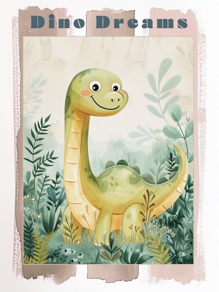 Cute Cartoon Dinosaur Watercolour 3 Poster