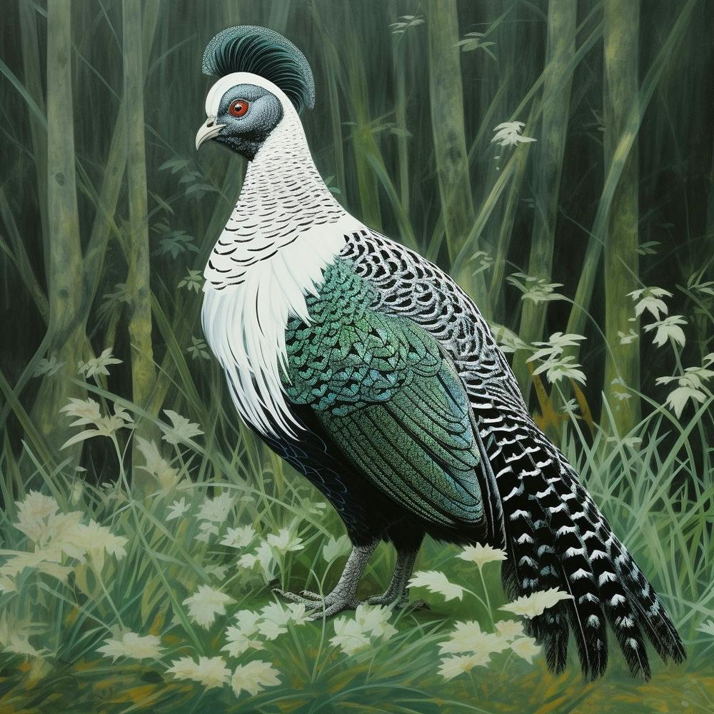 Ohara Koson Inspired Bird Painting Pheasant 1 Square