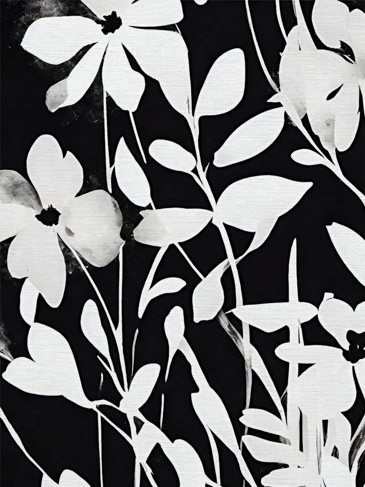 Black and White Flowers Botanical Floral Artwork