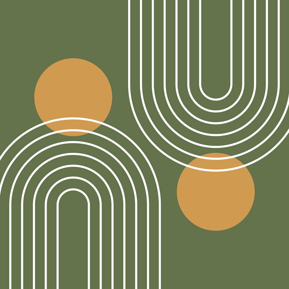 Mid Century Modern Geometric C25 In Sage Green Retro Yellow Gold (Rainbow And Sun Abstract) 02