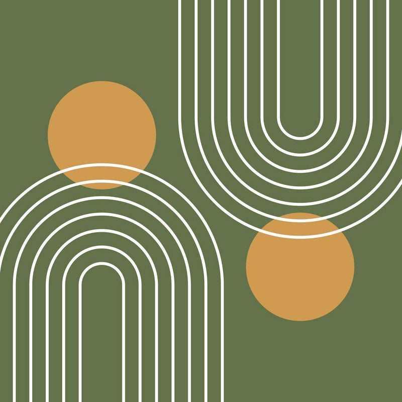 Mid Century Modern Geometric C25 In Sage Green Retro Yellow Gold (Rainbow And Sun Abstract) 02