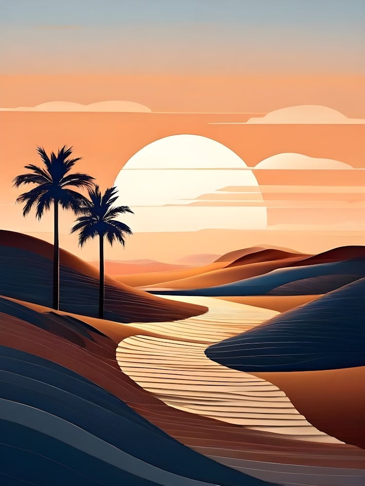Desert Landscape With Palm Trees 9