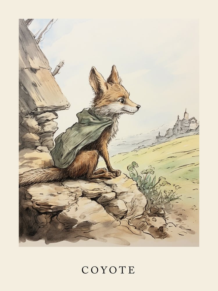 Beatrix Potter Inspired  Animal Watercolour Coyote 1