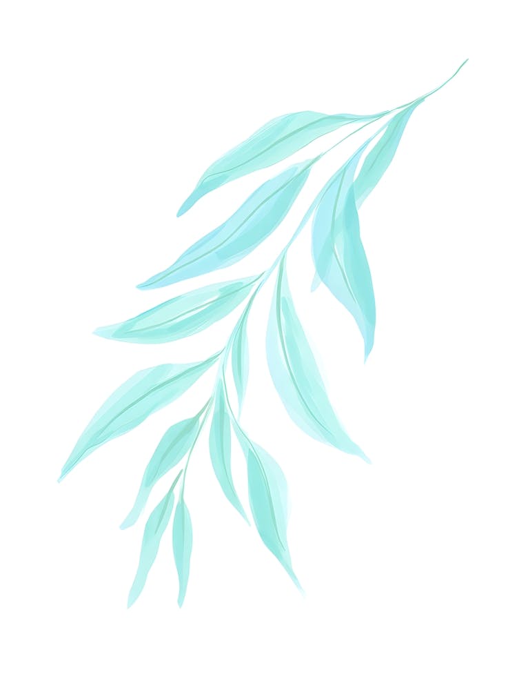 Tranquil Aqua Blue Leaf Print - Simple Nature