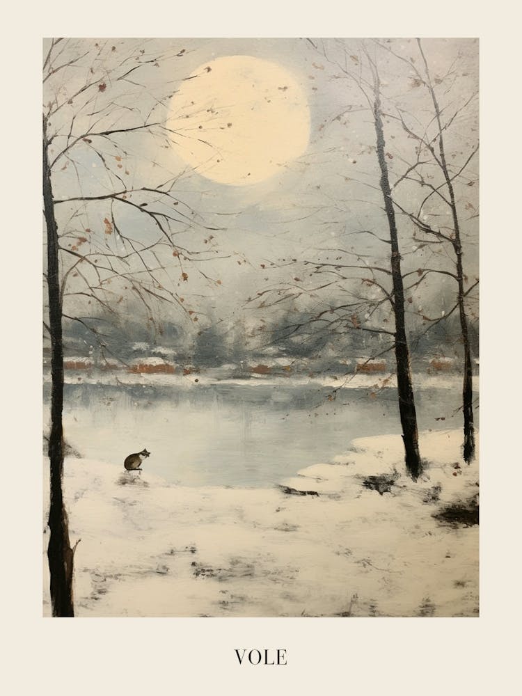 Vintage Winter Animal Painting Poster Vole 1