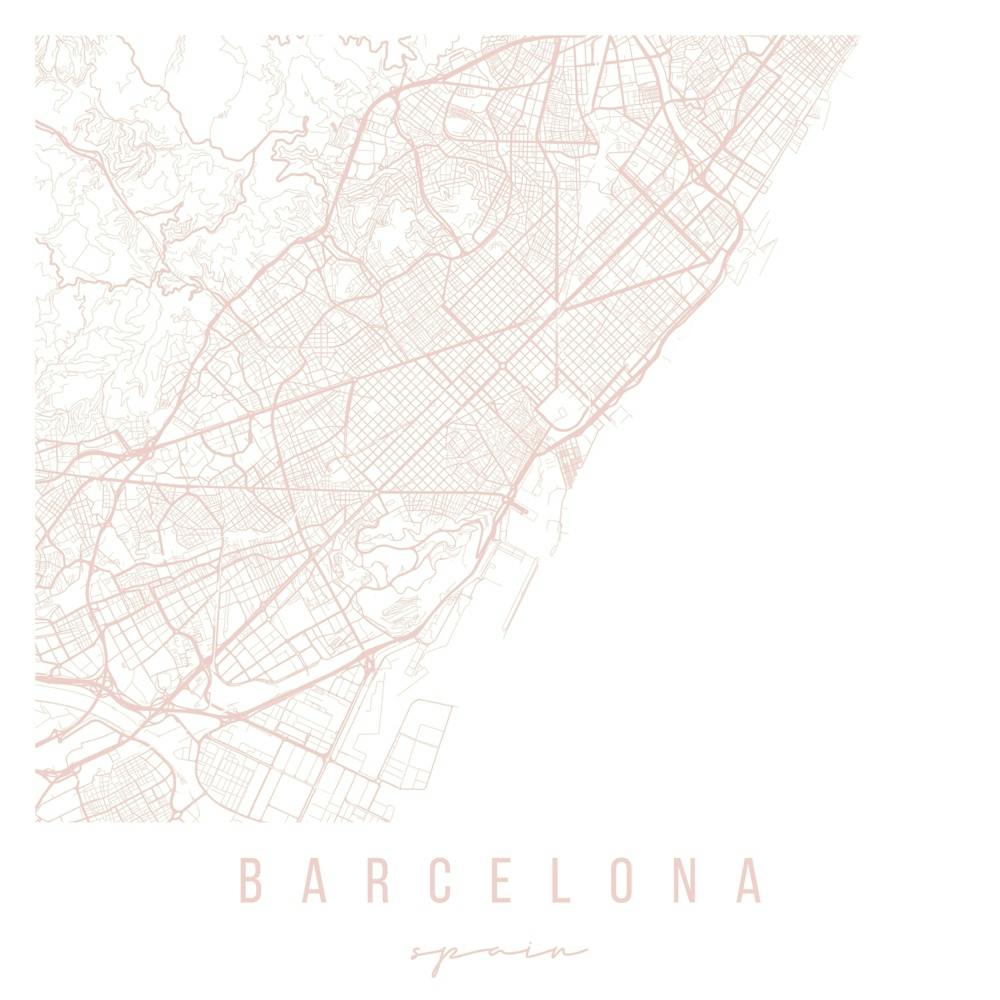 Barcelona Spain Light Pink Minimal Street Map Square