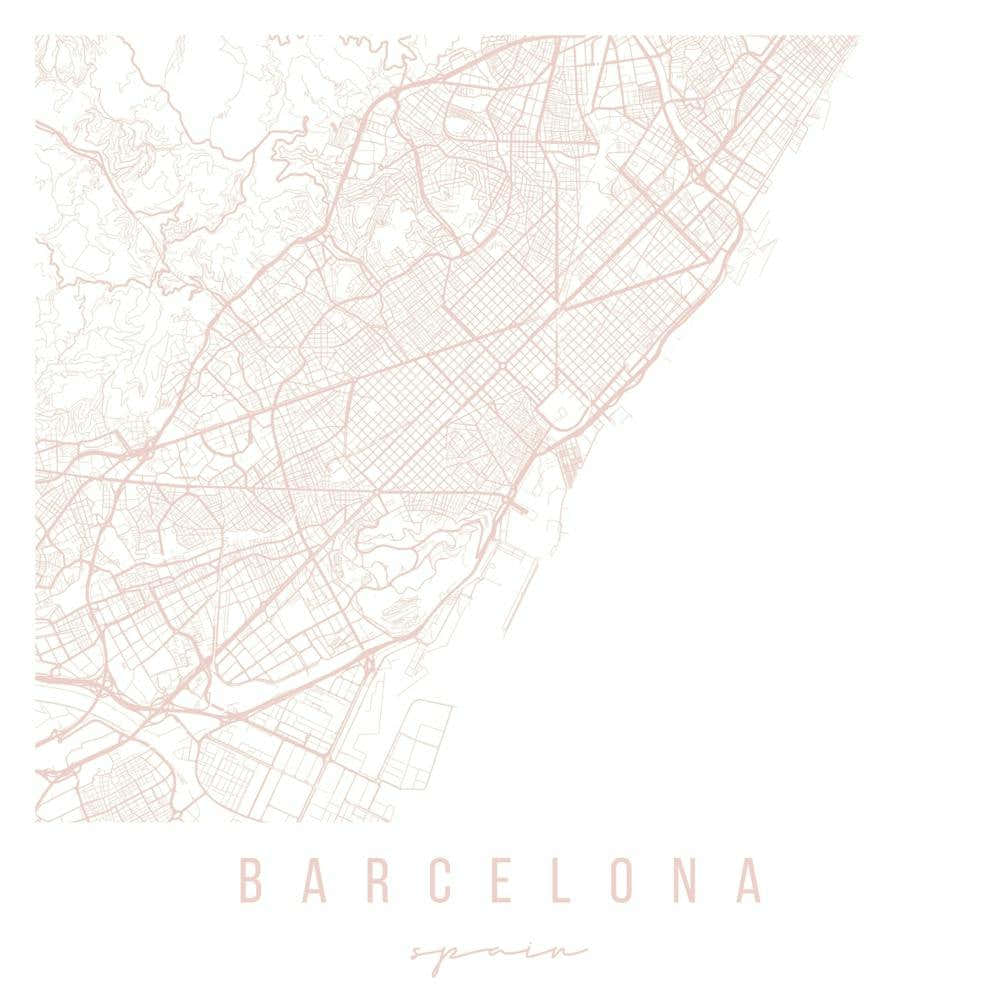 Barcelona Spain Light Pink Minimal Street Map Square