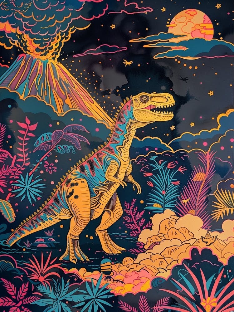 Dinosaur Mustard Volcano Illustration