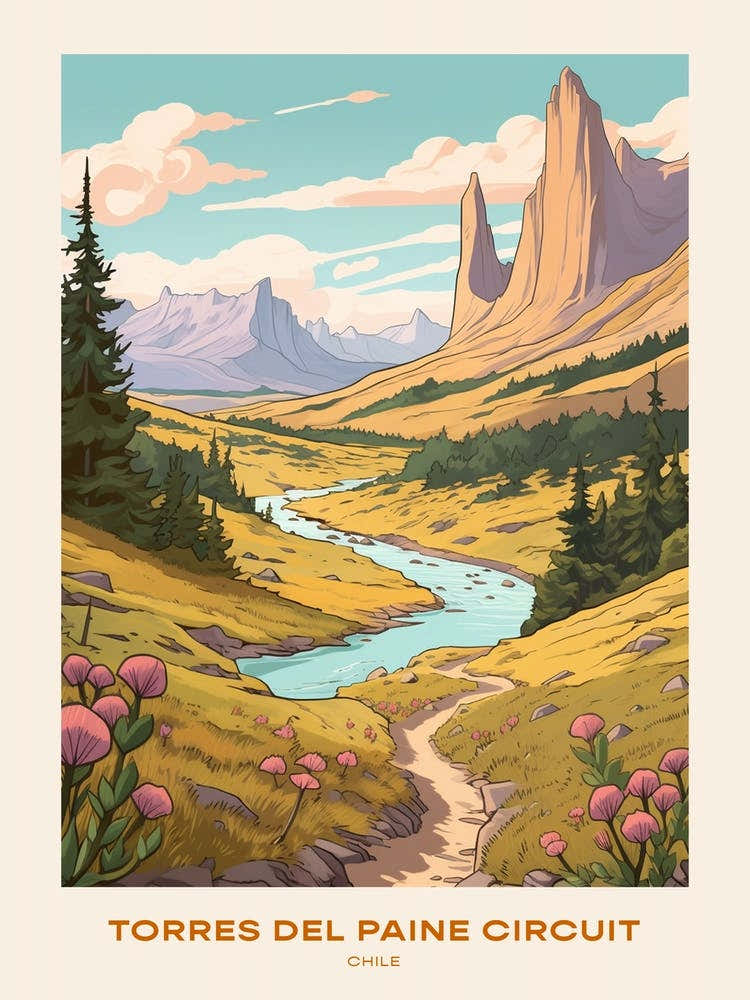 Torres Del Paine Circuit Chile 4 Hike Poster