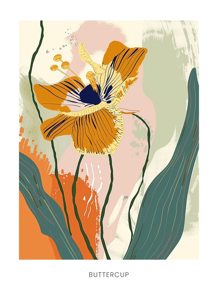 Bunte Blumenillustration Poster Hahnenfuß 4