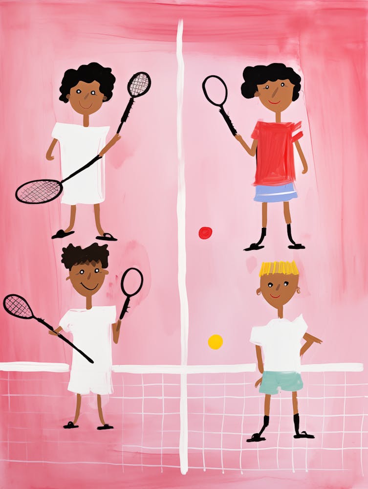 Four Kids Playing Tennis