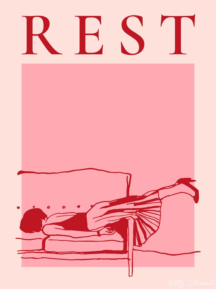 Rest | Pink Minimalist Bedroom Art