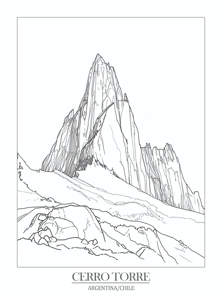 Cerro Torre Argentinien Chile Strichzeichnung 4 Poster