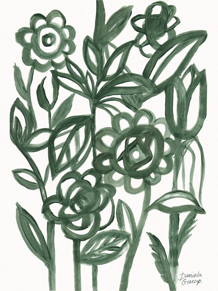 Abstract Linear Floral Dark Green
