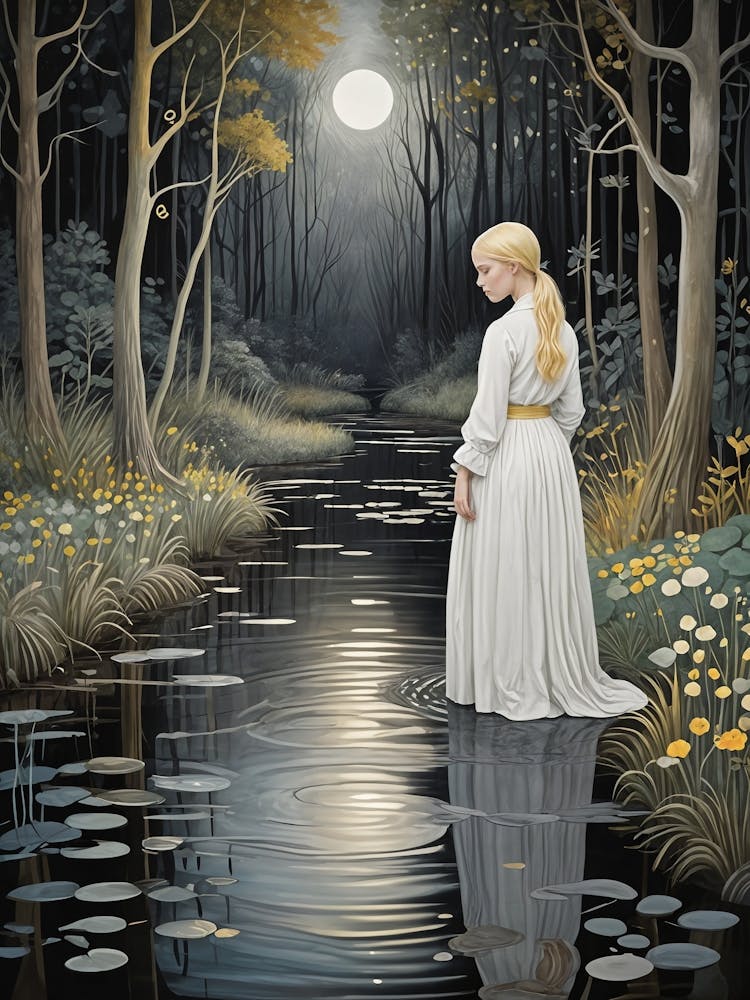 Girl In The Woods At Midnight