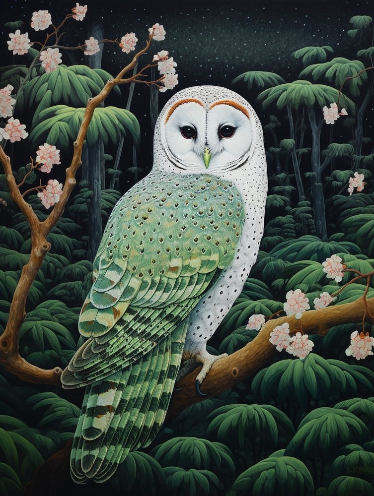 Ohara Koson Inspired Bird Painting Barn Owl 2