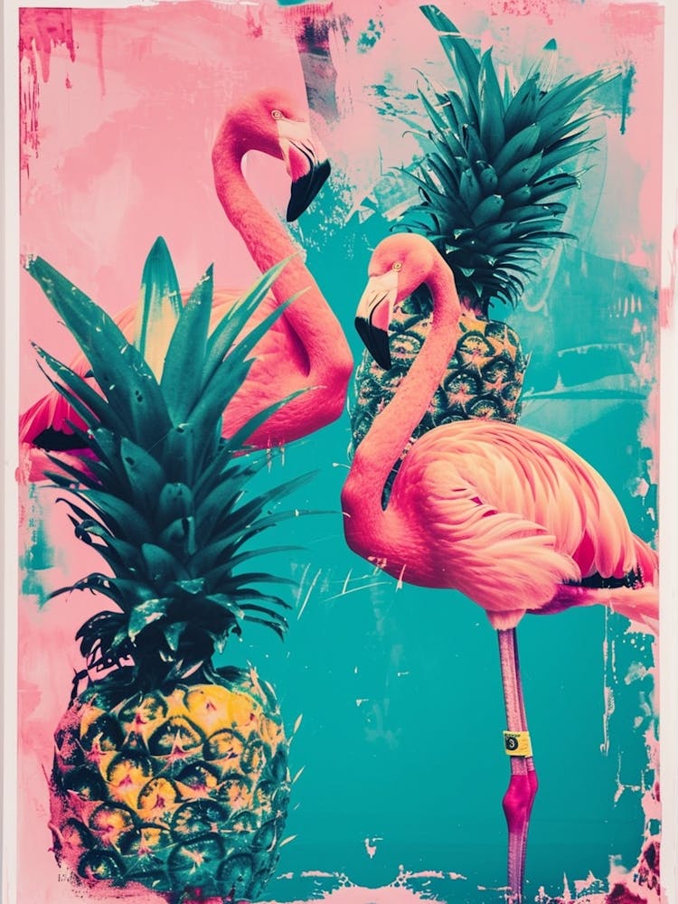Retro Flamingo & Pineapple Polaroid Inspired 1