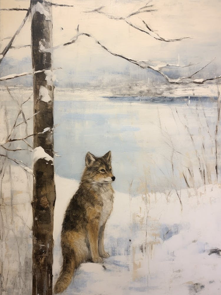 Vintage Winter Animal Painting Coyote 2