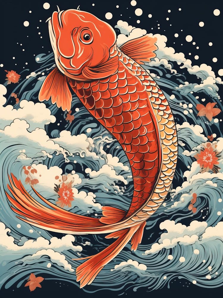 Carp Animal Drawing In The Style Of Ukiyo E 1