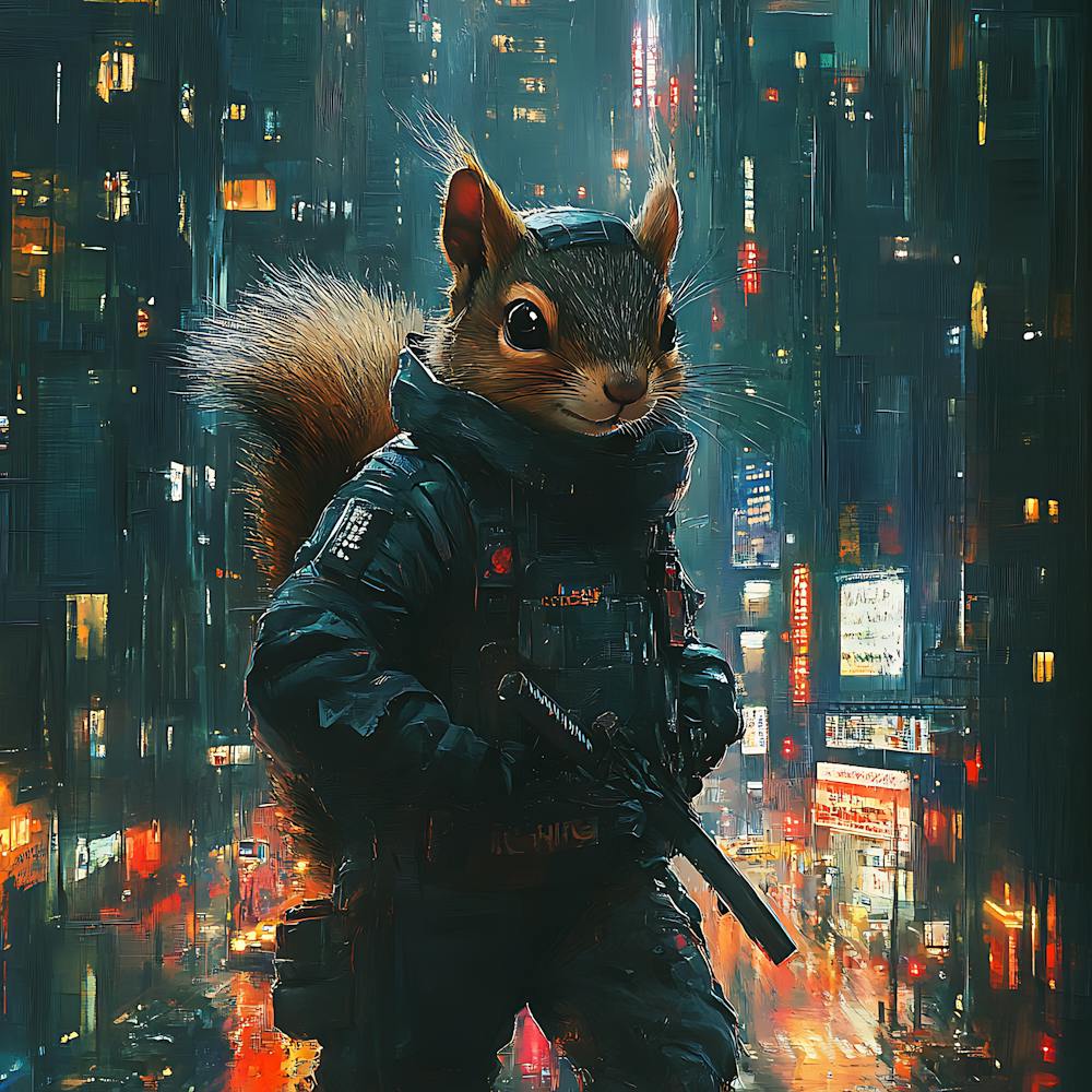 Futuristische Stadt-Ninja-Eichhörnchen-Hintergrund 6