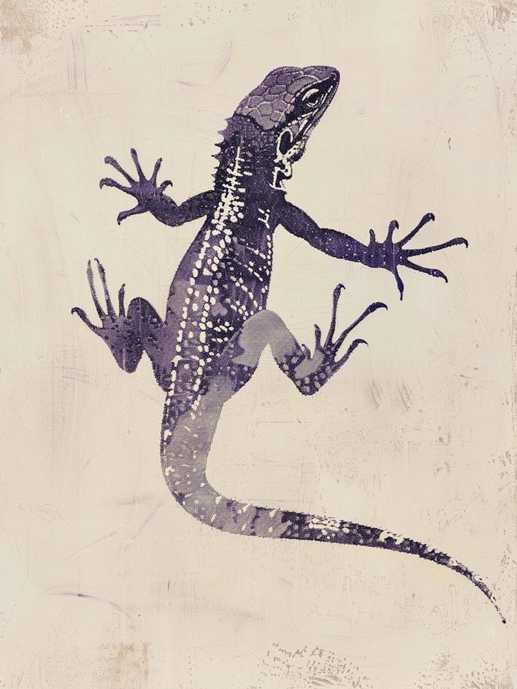 Purple Grand Cayman Lizard Block Print 2