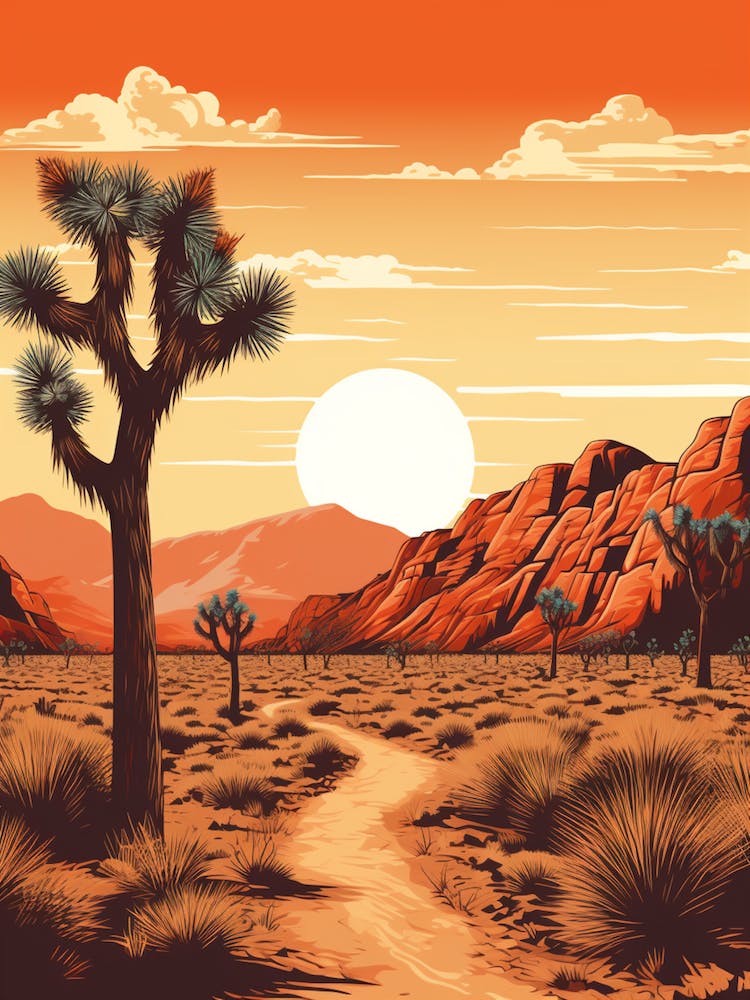Retro Illustration Of A Joshua Trees In Mojave Desert 2