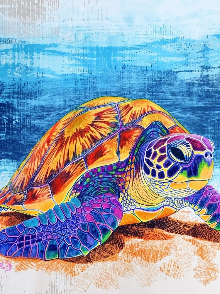 Sea Turtle On The Ocean Floor Pencil Doodle 4